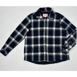 Orvis Size Large Women's Fleece-Lined Flannel Shirt Jacket Black White Buffalo